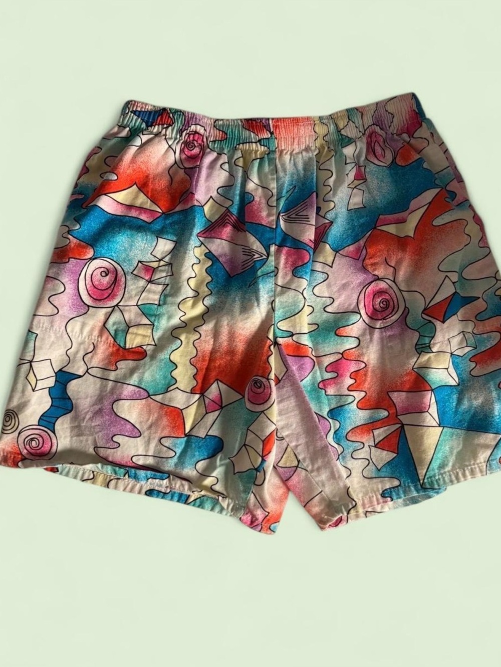 Vintage Jordache Abstract Print Cotton Drawstring Shorts Colorful Retro